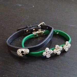 Leather Bracelet Set with Rhinestone Charms NWOT